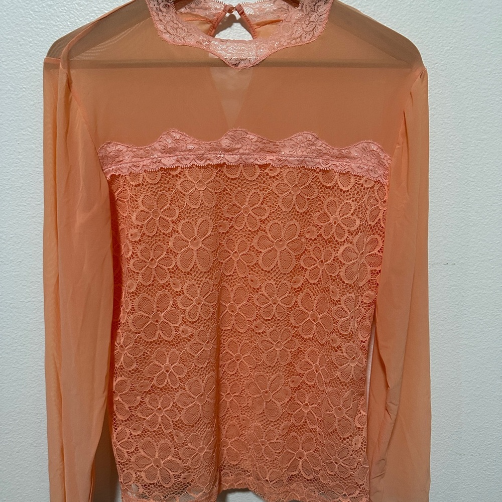 Chic Floral Lace Blouse in Coral